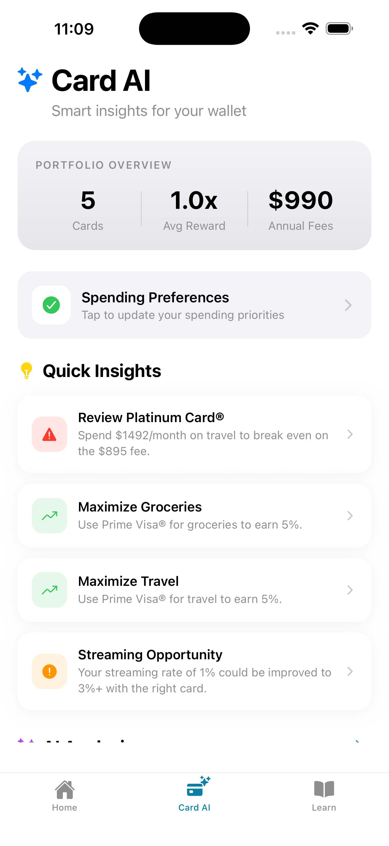 What The Card AI insights and portfolio analysis